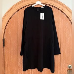 Ganni NWT Clark black heavy crepe mini dress, 42